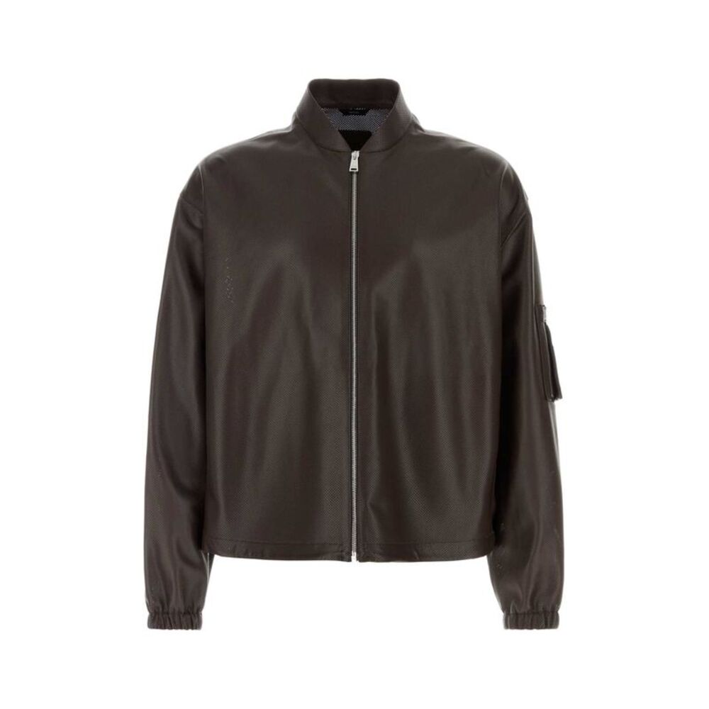 Fendi Men Chocolate Nappa Leather Bomber Jacket